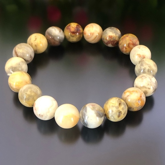 Crazy Agate 10mm Natural Stone Beads Stretchable Bracelet - Picture 2 of 2